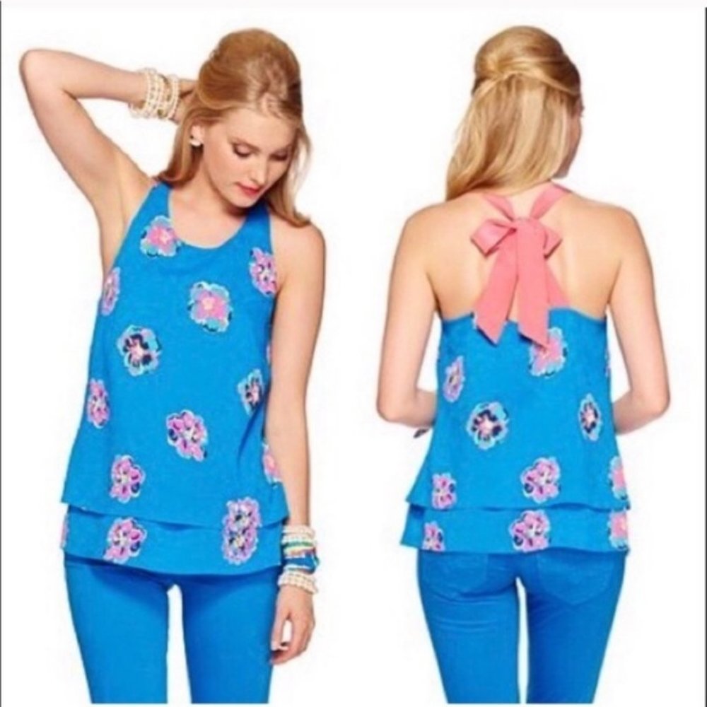 Lilly Pulitzer Maris Tiered Halter Top in Royce Blue of Corsage - Size XS